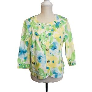 Kim Rogers Petite Floral Ruffle Button Front Jacket Women's Size PL